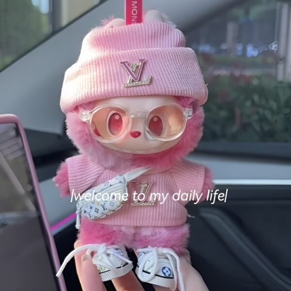012 - Doll Clothes L style Pink Hat + Sweater +Bum Bag + Glasses + Shoes