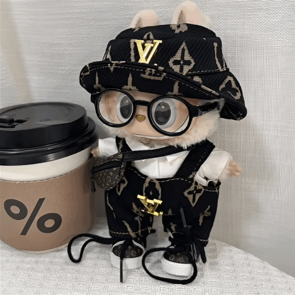 008-Doll Clothes L Style Hat + Overall + Bum Bag + Shoes + Glasses