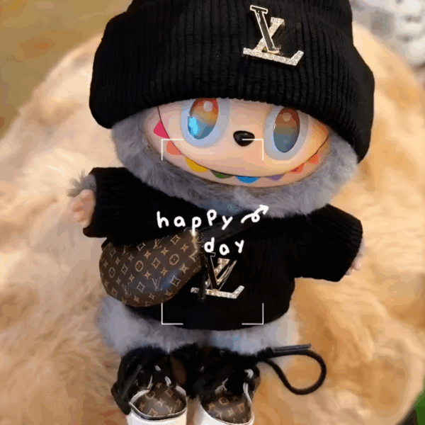 015- Doll Clothes L style Black Hat + Sweater +Bum Bag + Shoes