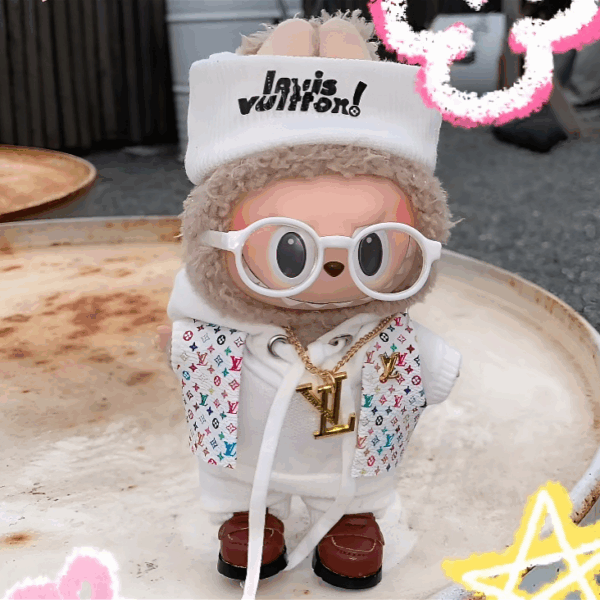 045 - Doll Clothes Outfits L Style White Hat + Vest + Hoodie + Pants + Necklace + Glasses + Shoes