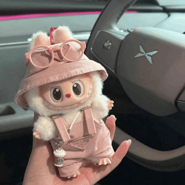 037 - Doll Clothes Outfits P Style Hat + Overall + Glasses + Coffee Cup